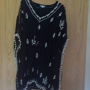 A Navy Blue and White embroided Tunic